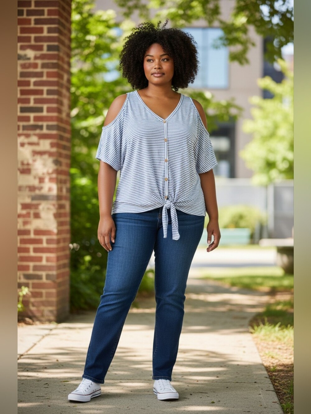 e.Luna Cold-Shoulder Tie Hem Striped Top in Five Colors Size 3X - Picture 9 of 14